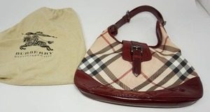 lot 141 image: Burberry Authentic NWT Classic Nova Check PVC Purse Bag w Patent Leather Handle
