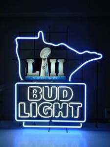 LARGE - BUD LIGHT SUPER BOWL LII - U.S. BANK STADIUM Minneapolis MN. Feb. 4, 2018 - NEON LIGHT - FANTASTIC PIECE - WORKS - NICE - APPROX 36 By 40 - SEE PICTURES