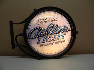 Michelob Golden LIGHT DRAFT BEER DOUBLE SIDED PUB LIGHT, HEAVY METAL FRAME - FANTASTIC PIECE - WORKS - NICE - APPROX 12 - SEE PICTURES