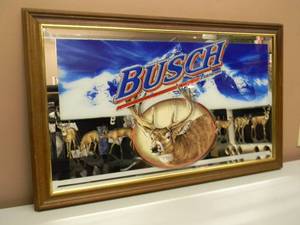 RARE - LARGE - BUSCH BEER DEER BAR SIGN  MIRROR - FANTASTIC PIECE - VERY NICE - APPROX 34 By 21 - SEE PICTURES
