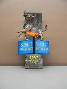RARE - SCHLITZ MALT LIQUOR THE BULL ON TAP LIGHTED BAR SIGN - ABSOLUTELY FANTASTIC PIECE - NICE - WORKS - APPROX 12 By 22 - SEE PICTURES