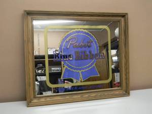 RARE - PABST BLUE RIBBON Finest BEER sevred...anywhere BAR SIGN  MIRROR - AWESOME PIECE - VERY NICE - APPROX 23 By 20 - SEE PICTURES