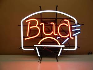 RARE - VINTAGE - BUD BASKETBALL HOOP NEON LIGHT - GREAT OLD SCHOOL PIECE - WORKS - NICE - APPROX 24 By 20 - SEE PICTURES
