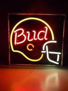 RARE - VINTAGE - BUD FOOTBALL HELMET NEON LIGHT - GREAT OLD SCHOOL PIECE - WORKS - NICE - APPROX 21 By 19 - SEE PICTURES