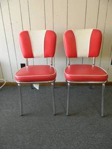 RED, WHITE & CHROME CHAIRS - NICE - GREAT SET - SEE PICTURES