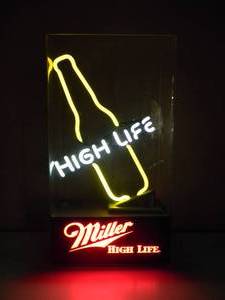 MILLER HIGH LIFE BOTTLE STANDING OR HANGING NEON LIGHT - FANTASTIC PIECE - WORKS - VERY NICE - APPROX 10 By 19 - SEE PICTURES