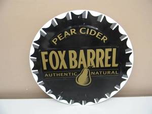 RARE - FOX BARREL PEAR CIDER Tin Sign - COOL PIECE - NICE - APPROX 15.5 - SEE PICTURES