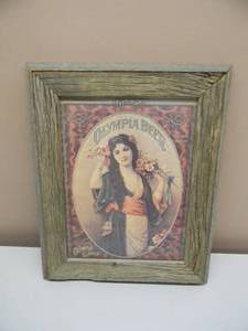 VINTAGE - OLYMPIA BEER GIRL HANGING ADVERTISING SIGN - GREAT OLD FRAME - NICE - AWESOME PIECE - APPROX 14 By 17 - SEE PICTURES