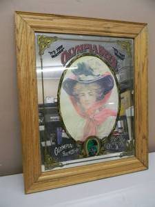VINTAGE - OLYMPIA BEER GIRL GOOD LUCK HORSESHOE HANGING BAR MIRROR ADVERTISING SIGN - NICE - AWESOME PIECE - APPROX 21 By 25 - SEE PICTURES