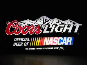VINTAGE COORS LIGHT OFFICIAL BEER OF NASCAR LIGHTED BAR LIGHT - NICE - WORKS - COOL OLD SCHOOL PIECE - APPROX 41 By 20 - SEE PICTURES