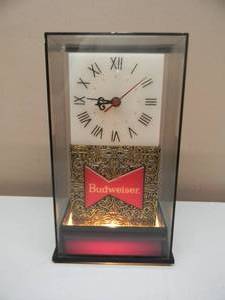RARE - VINTAGE BUDWEISER BAR TOP LIGHTED CLOCK - WORKS - NICE - AWESOME OLD SCHOOL PIECE - APPROX 5W By 9H By 3.25D - SEE PICTURES
