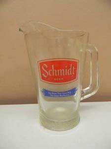 Vintage Schmidt Glass Beer Pitcher The Brew that Grew the Great Northwest - HEAVY GLASS - NICE - AWESOME OLD SCHOOL PIECE - SEE PICTURES