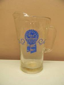 Vintage PABST BLUE RIBBON BEER Glass Beer Pitcher - HEAVY GLASS - NICE - AWESOME OLD SCHOOL PIECE - SEE PICTURES