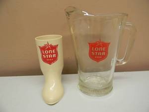 RARE - Vintage LONE STAR BEER Glass Beer Pitcher - HEAVY GLASS - NICE - AWESOME OLD SCHOOL PIECE, WITH BOOT - SEE PICTURES