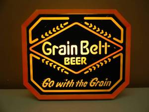 RARE - VINTAGE - Grain Belt Beer Go with the Grain LIGHTED BAR SIGN - ABSOLUTELY FANTASTIC PIECE - NICE - WORKS - APPROX 16 By 13 - SEE PICTURES