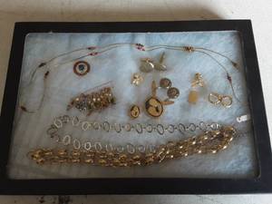 lot 20 image: Glass Lid Display Box 12x9 With Contents  (Assorted Jewelry)