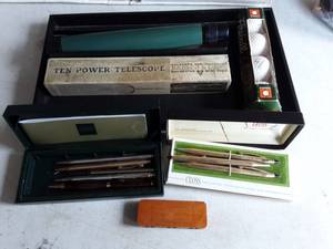 lot 28 image: Assorted Cross Pens, Bausch & Lomb Ten Telescope, Fireball Golf Balls, Eagle Harmonica