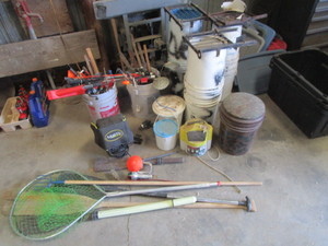 lot 60 image: Misc. Fishing Items & Bucket Live Traps