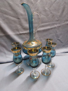 lot 13 image: Hand Decorated Carafe & Stems
