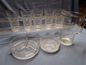 lot 139 image: Beer Pitcher, Tumblers, Nut Dishes