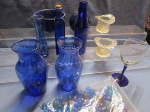 lot 213 image: Cobalt Vases, Beads, Pottery