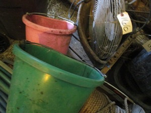 lot 166 image: Barn Fan, Feeders, Pails