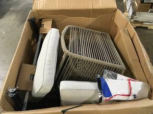 Hampton Bay Haymont 3-Piece Steel Wicker Outdoor Bistro Set with Beige Cushions Customer Returns See Pictures