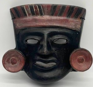 Vintage MEXICAN AZTEC Black Clay Terra Cotta Mask