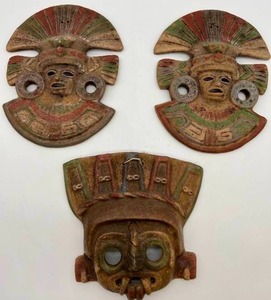 Aztec Maize Deity In Chicomecoatl Terra Cotta Clay Wall Plaques  Mexican Folk Art Masks