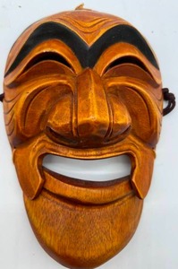 Vintage Lot of 3 Korean Wood Tie-On Masks & 1 Bolo Mask Tie