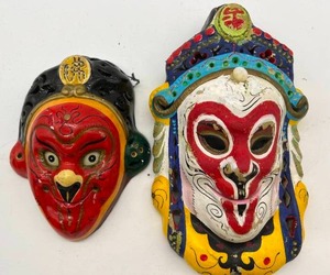 Set of 2 Vintage Wall Monkey King Clay Wall Masks