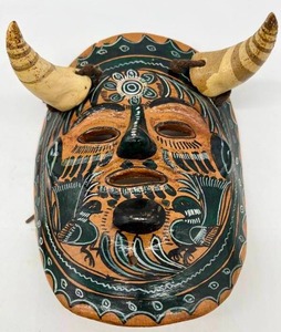 Set of 2 Vintage Mexican Talavara Hand Painted Wall Face Masks