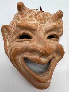 Vintage Set of 2 Clay Grecian Devil & Drama Wall Masks Made in Greece