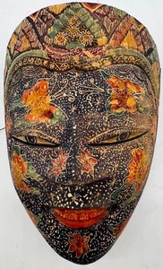 Vintage Hand Painted Indonesian Batik Wood Mask