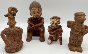 Set of 4 Vintage Mayan Aztec Mexican Warriors Terra Cotta Figures
