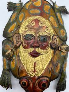 RARE Antique Copper Frog Mask from Mexico Wall Hanging