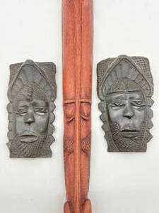 Vintage Set of 3 Wooden Tribal Masks African Wall Plaques