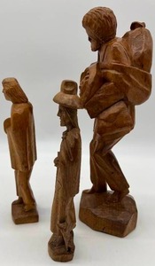 Lot of 3 Hand Carved Wood Statues Old Man, Beggar, Traveler Figures