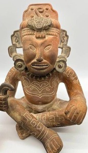 Set of 2 Aztec Mayan God or Warrior Clay Terracotta Figures