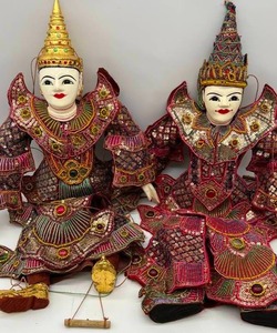 Set of 2 Vintage Burmese Asian Puppets Marionettes