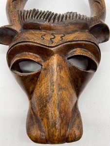 Vintage Wooden OX Face Mask Carved Primitive Decor