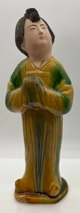 Vintage Glazed Pottery Chinese Woman Statue