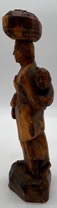 Vintage Asian Carved Wood Figurine Woman with Baby & Basket