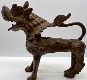 Vintage Brass Chinese Foo Dog Statue Ornate Details