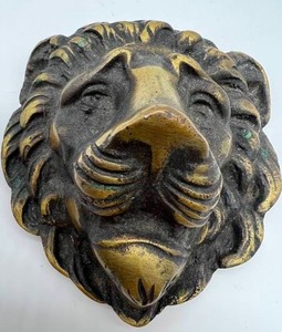 Vintage Brass 1970s Lion Head Wall Hanging Plaque Sculpture