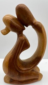 Kissing Couple Wood Sculpture Hand Carved Statue