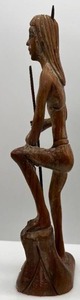 Vintage Carved Wood Warrior Hunter with Spear