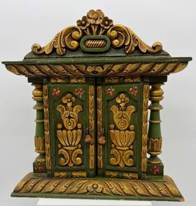 Vintage Church Triptych Reliquary Religious Wood Oratory Altarpiece