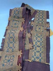 16th or 17th Century Tapestry Pieces of Leatherette Trimmed Velvet Fabric