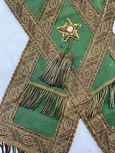 Antique Ornate Sash with Green Fabric, Gold Thread & Patches